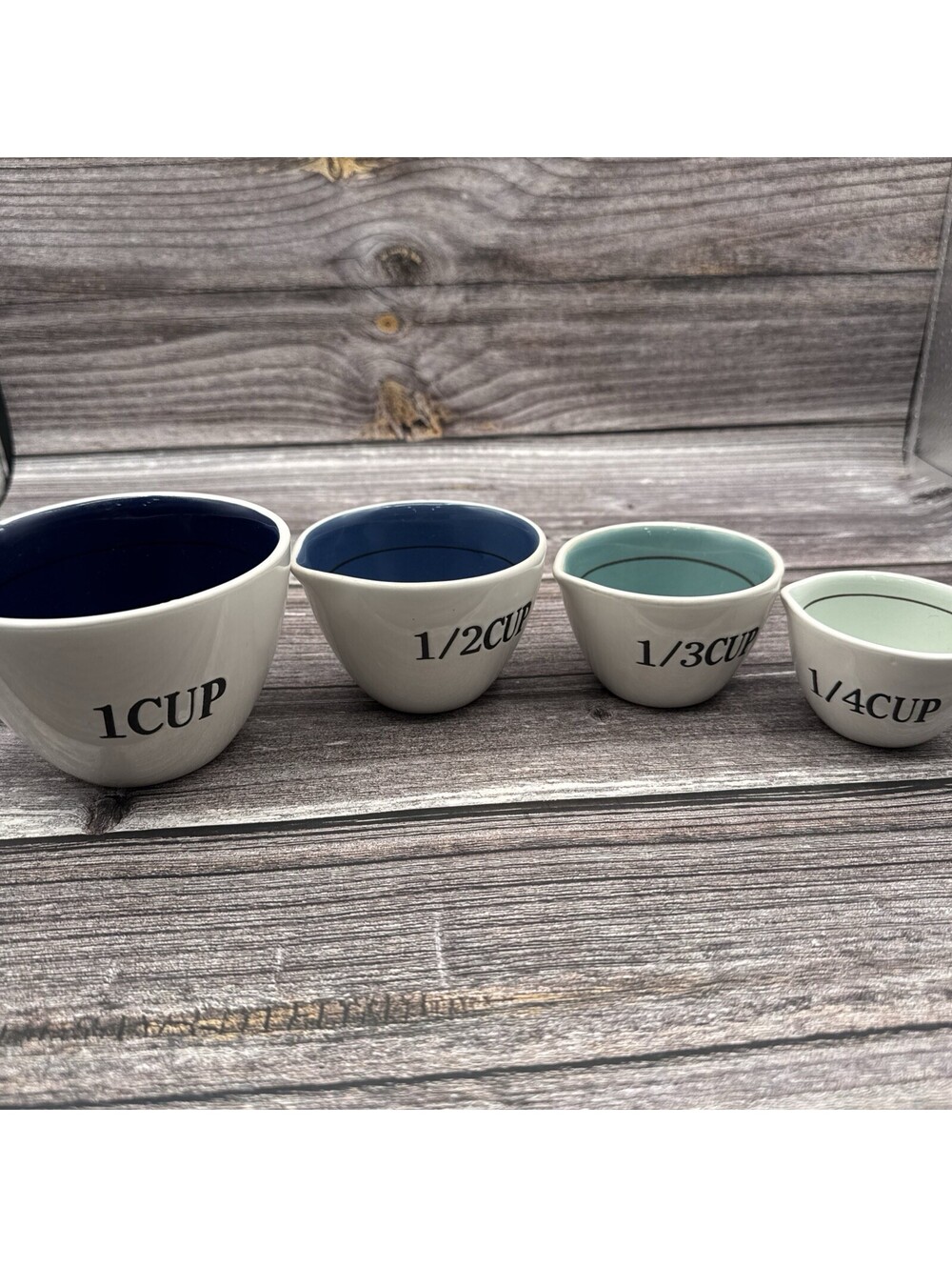 Pier 1 Imports Ceramic Nesting Measuring Cups Set 4 round pastel color EUC